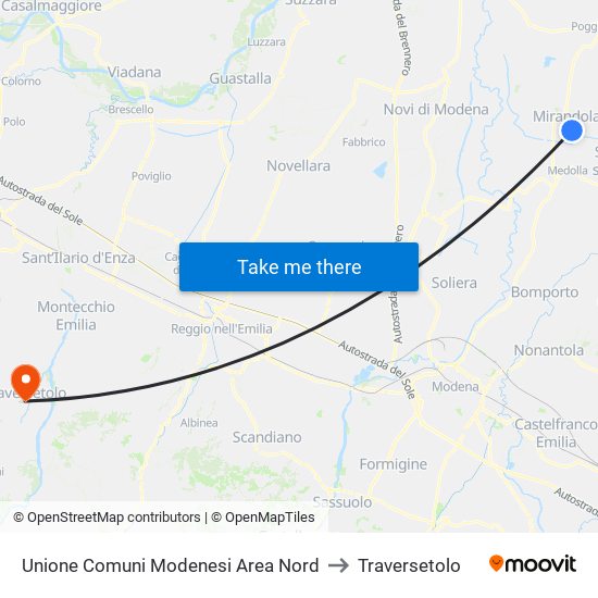 Unione Comuni Modenesi Area Nord to Traversetolo map