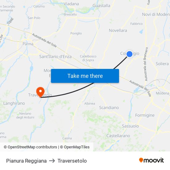 Pianura Reggiana to Traversetolo map
