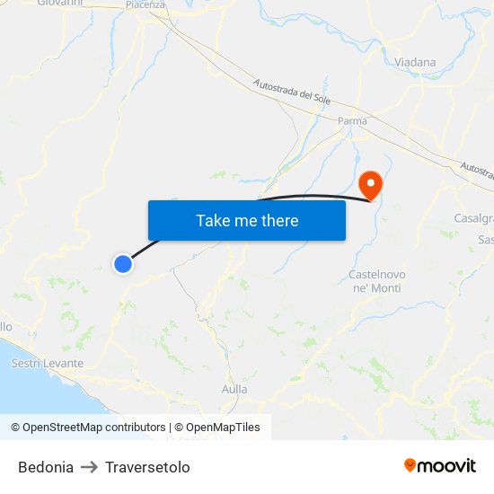 Bedonia to Traversetolo map