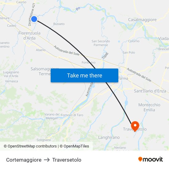 Cortemaggiore to Traversetolo map