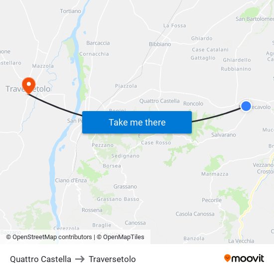 Quattro Castella to Traversetolo map