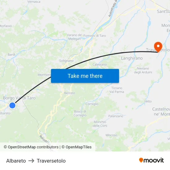 Albareto to Traversetolo map