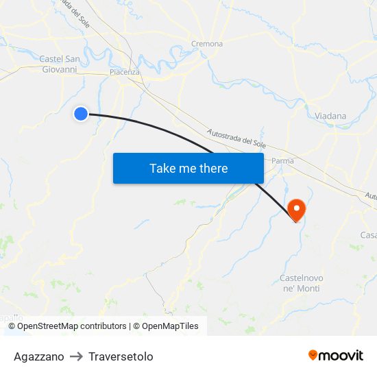 Agazzano to Traversetolo map