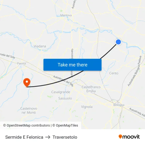 Sermide and Felonica to Traversetolo map