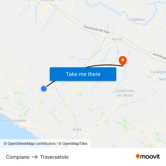 Compiano to Traversetolo map