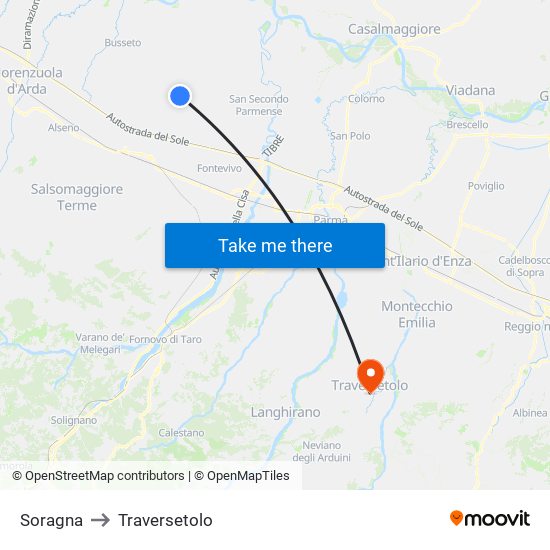 Soragna to Traversetolo map