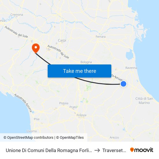 Unione Di Comuni Della Romagna Forlivese to Traversetolo map