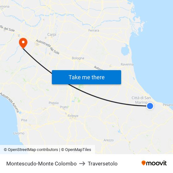 Montescudo-Monte Colombo to Traversetolo map