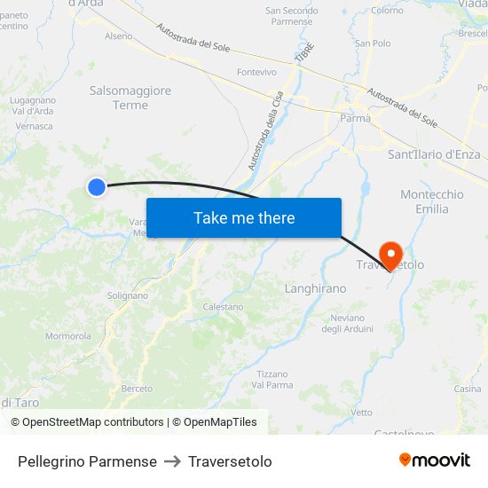 Pellegrino Parmense to Traversetolo map