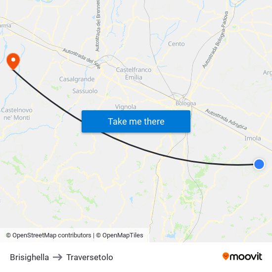 Brisighella to Traversetolo map