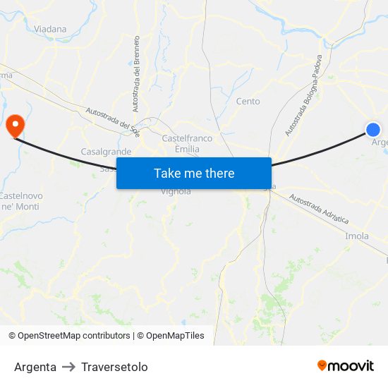 Argenta to Traversetolo map