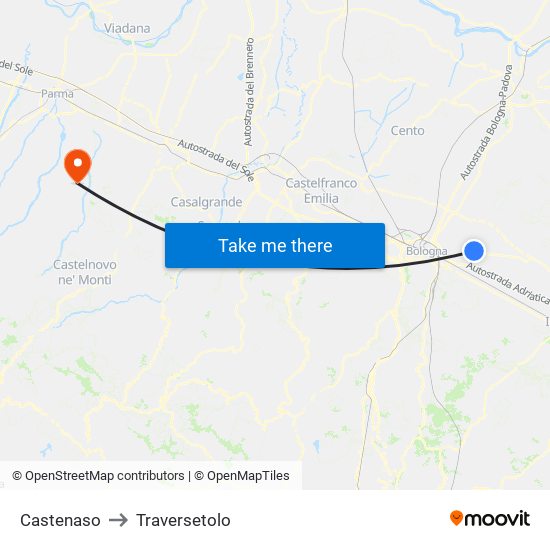 Castenaso to Traversetolo map