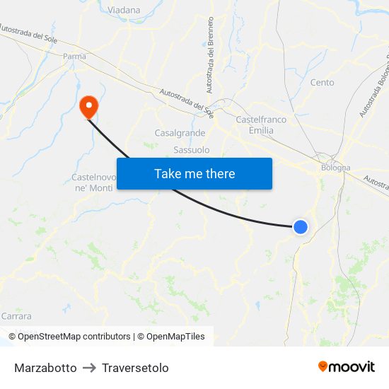 Marzabotto to Traversetolo map