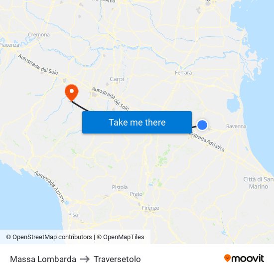 Massa Lombarda to Traversetolo map