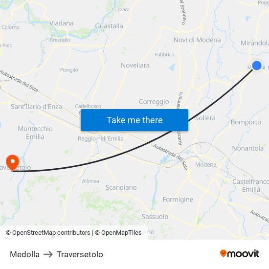 Medolla to Traversetolo map