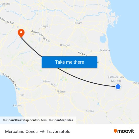 Mercatino Conca to Traversetolo map
