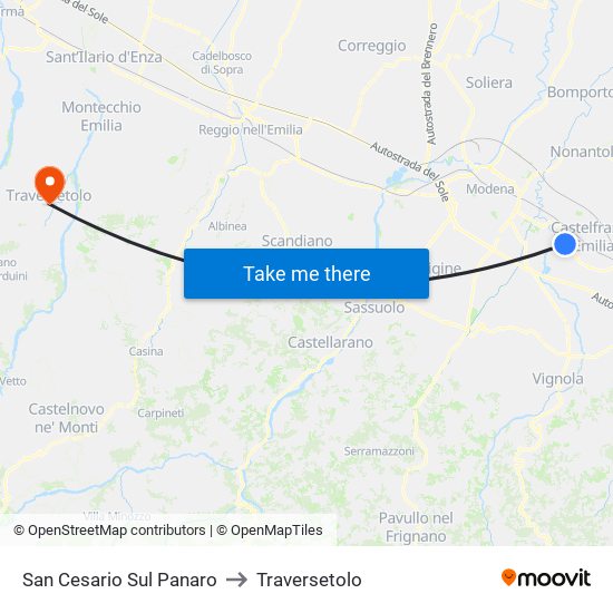 San Cesario Sul Panaro to Traversetolo map