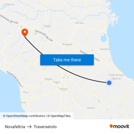 Novafeltria to Traversetolo map