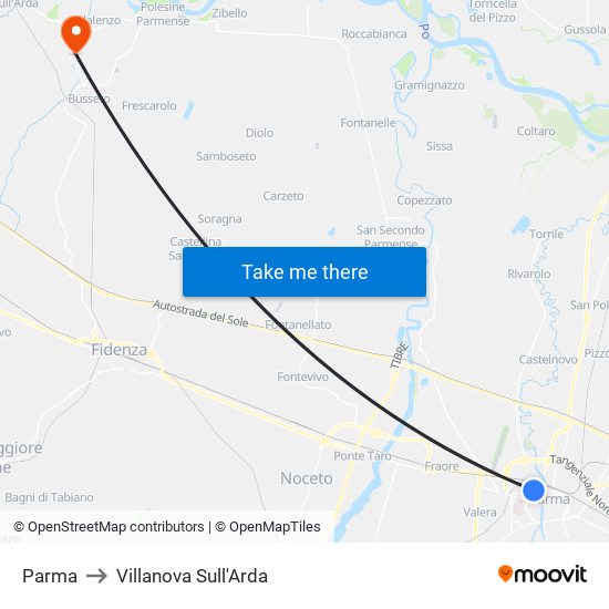 Parma to Villanova Sull'Arda map