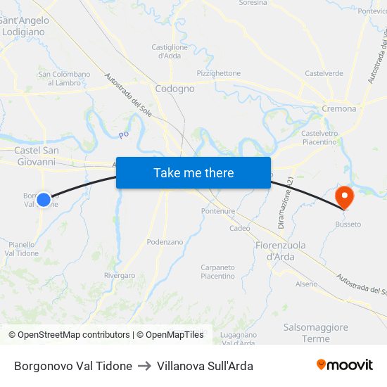 Borgonovo Val Tidone to Villanova Sull'Arda map