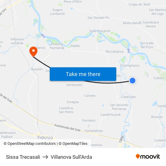 Sissa Trecasali to Villanova Sull'Arda map