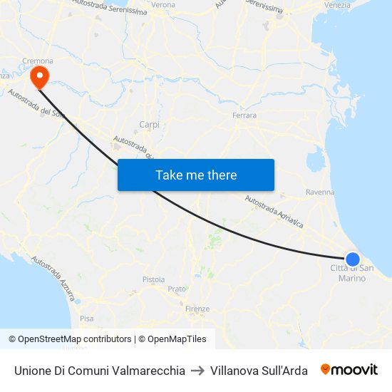 Unione Di Comuni Valmarecchia to Villanova Sull'Arda map