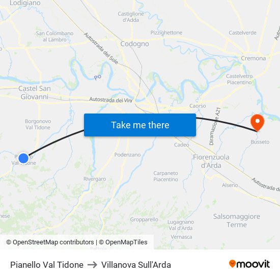 Pianello Val Tidone to Villanova Sull'Arda map
