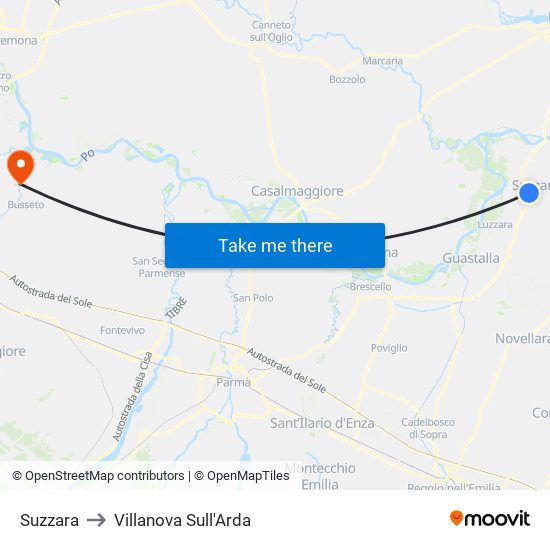 Suzzara to Villanova Sull'Arda map