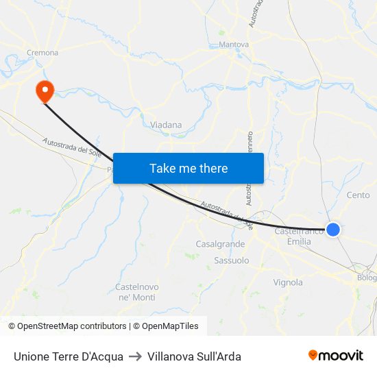 Unione Terre D'Acqua to Villanova Sull'Arda map