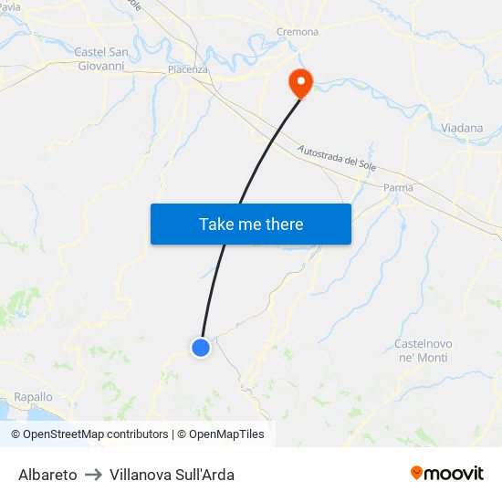 Albareto to Villanova Sull'Arda map