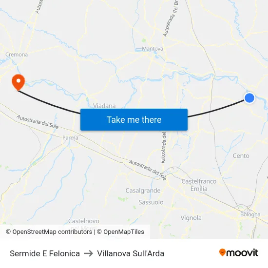 Sermide and Felonica to Villanova Sull'Arda map