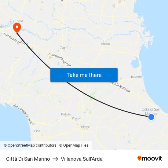 Città Di San Marino to Villanova Sull'Arda map