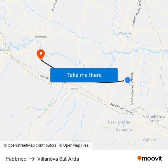 Fabbrico to Villanova Sull'Arda map