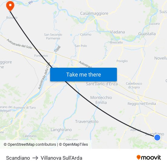 Scandiano to Villanova Sull'Arda map