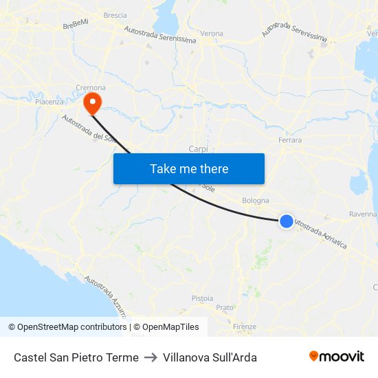 Castel San Pietro Terme to Villanova Sull'Arda map