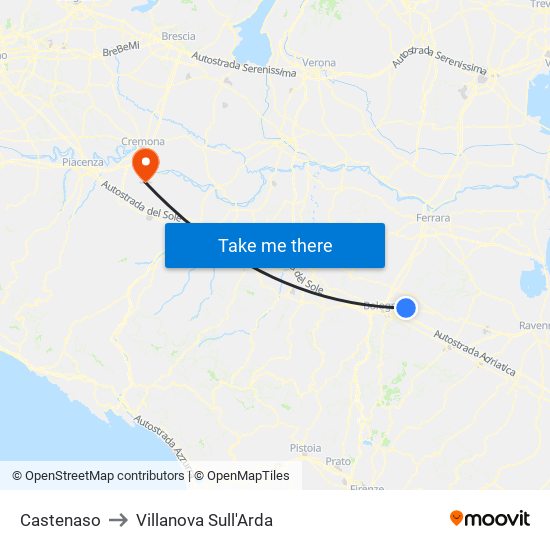 Castenaso to Villanova Sull'Arda map