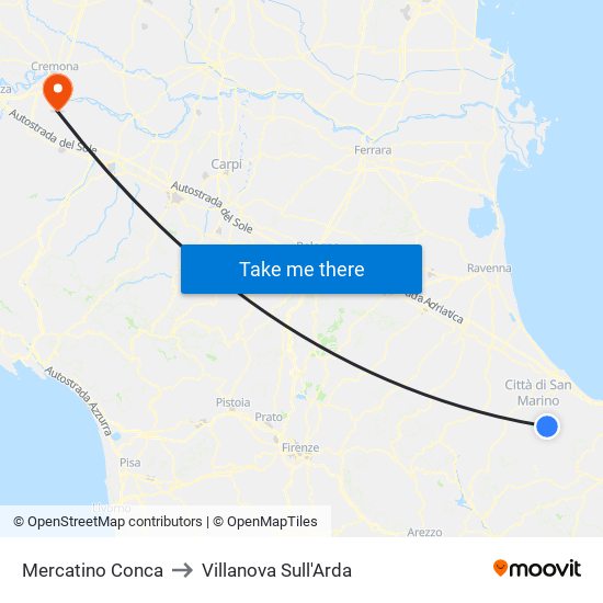 Mercatino Conca to Villanova Sull'Arda map