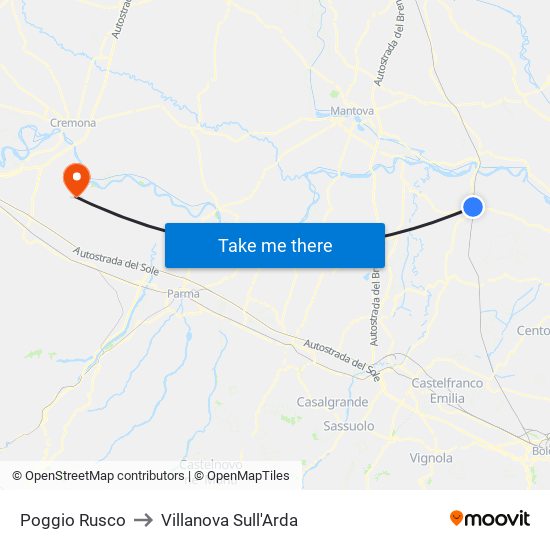 Poggio Rusco to Villanova Sull'Arda map