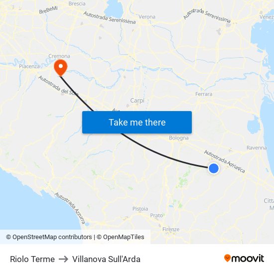 Riolo Terme to Villanova Sull'Arda map