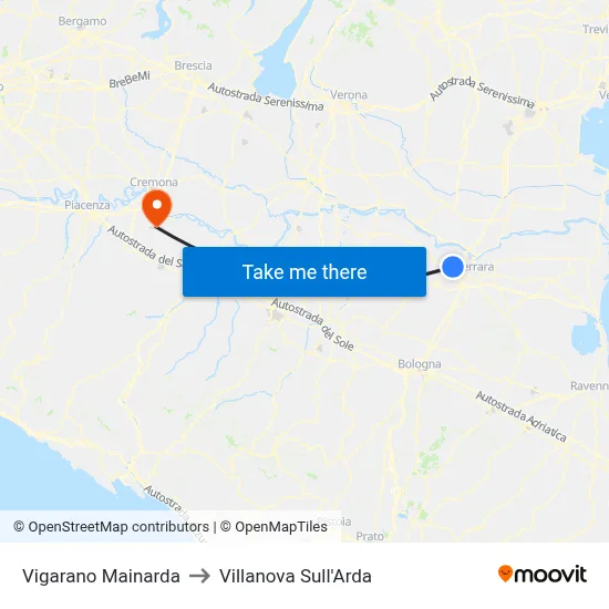 Vigarano Mainarda to Villanova Sull'Arda map