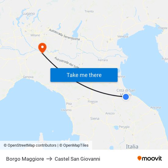 Borgo Maggiore to Castel San Giovanni map