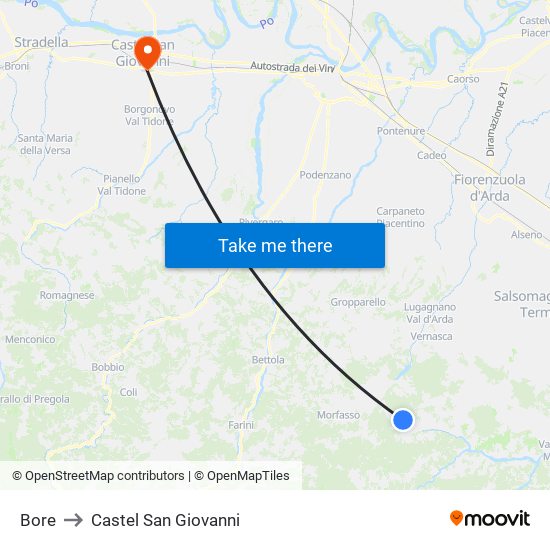 Bore to Castel San Giovanni map