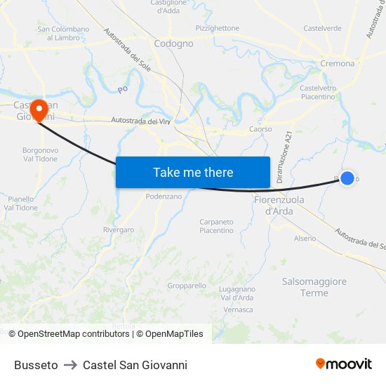 Busseto to Castel San Giovanni map