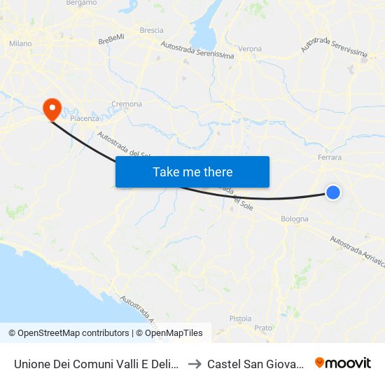 Unione Dei Comuni Valli E Delizie to Castel San Giovanni map
