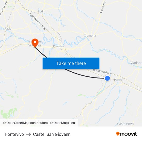 Fontevivo to Castel San Giovanni map