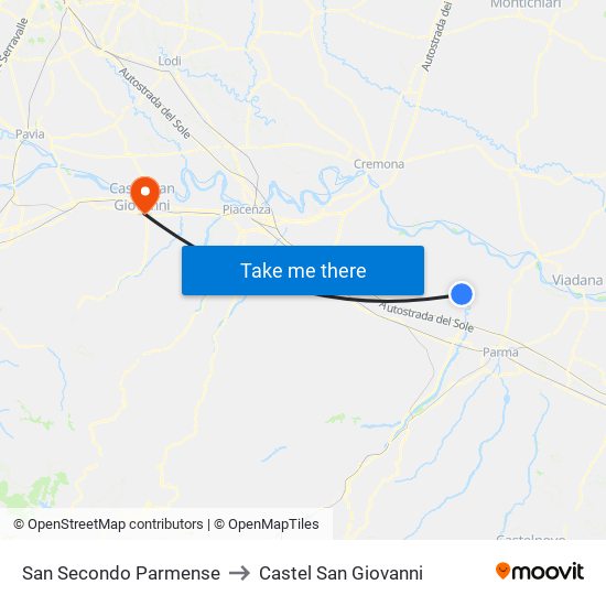 San Secondo Parmense to Castel San Giovanni map