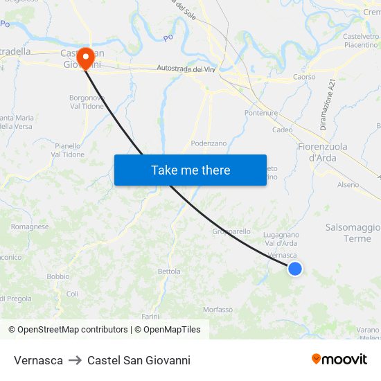 Vernasca to Castel San Giovanni map