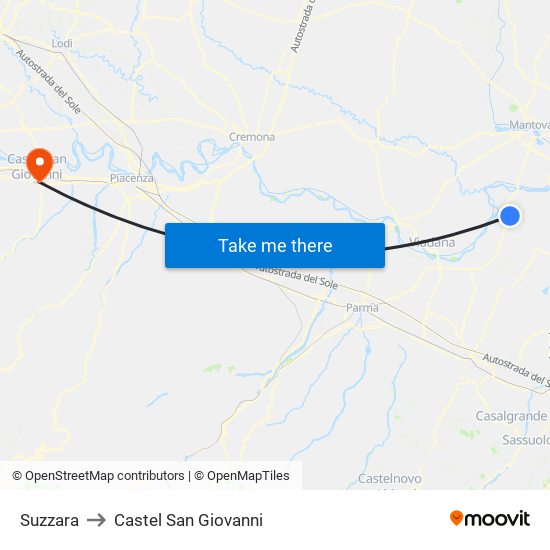Suzzara to Castel San Giovanni map