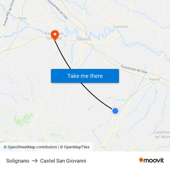 Solignano to Castel San Giovanni map