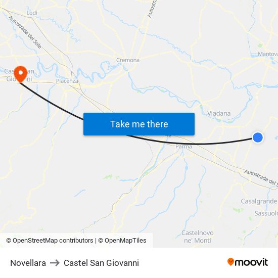 Novellara to Castel San Giovanni map